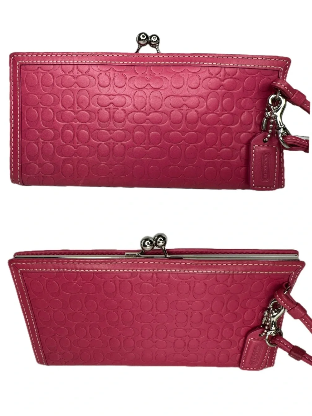 Coach Y2K Pink Embossed Signature C Kisslock Frame Clutch Wristlet Bag